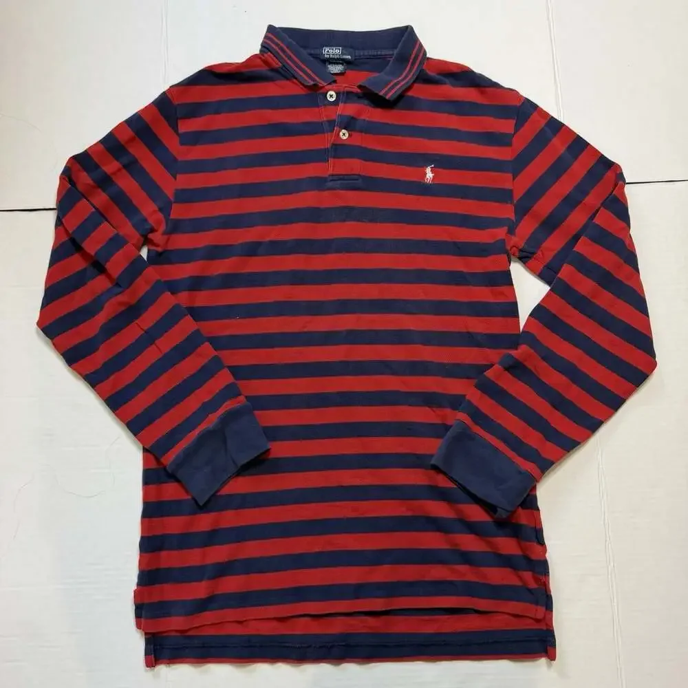 Polo Ralph Lauren Rugby Polo Long Sleeve Boys Size XL 20 Red Blue Striped